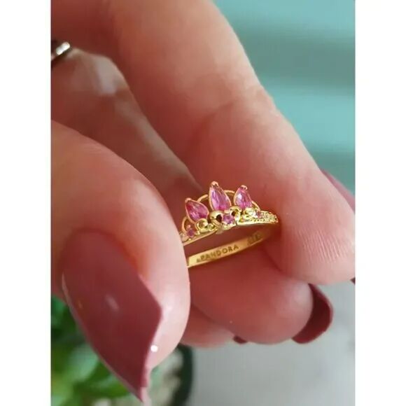 Princess Rapunzel Tiara Ring 14K Gold Plating, Light Purple Pear Stones, ALE MET - Picture 4 of 13